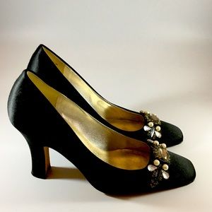 Nina Satin Black Pumps, size 7.5